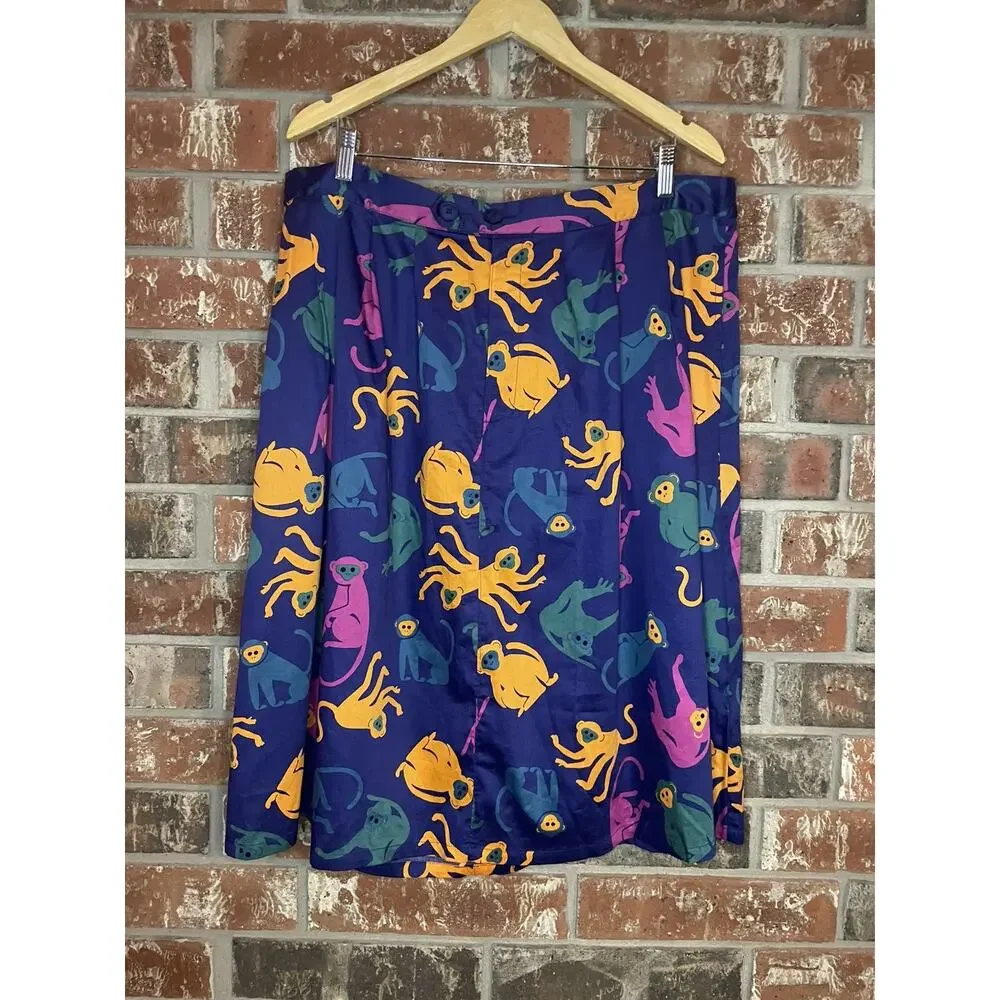 Modcloth Monkey Print Plus Size Skirt Size 1x 100% Cotton Novelty Twee Colorful